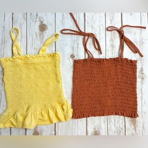 Lot 2 Yellow Red Brown Smocked Crop Tank Tops Tilly’s & Wild Fable Size S Small